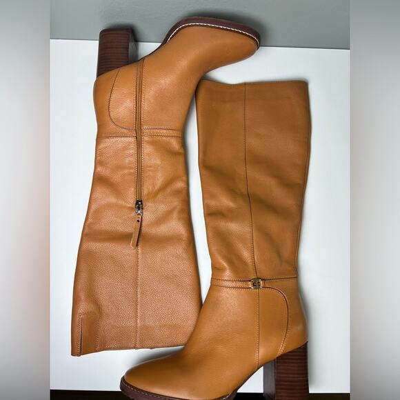 Sam Edelman Brown Almond Toe Elsy Zip Up Tall Block Heel Boot in Caramel 9.5 - Picture 5 of 13